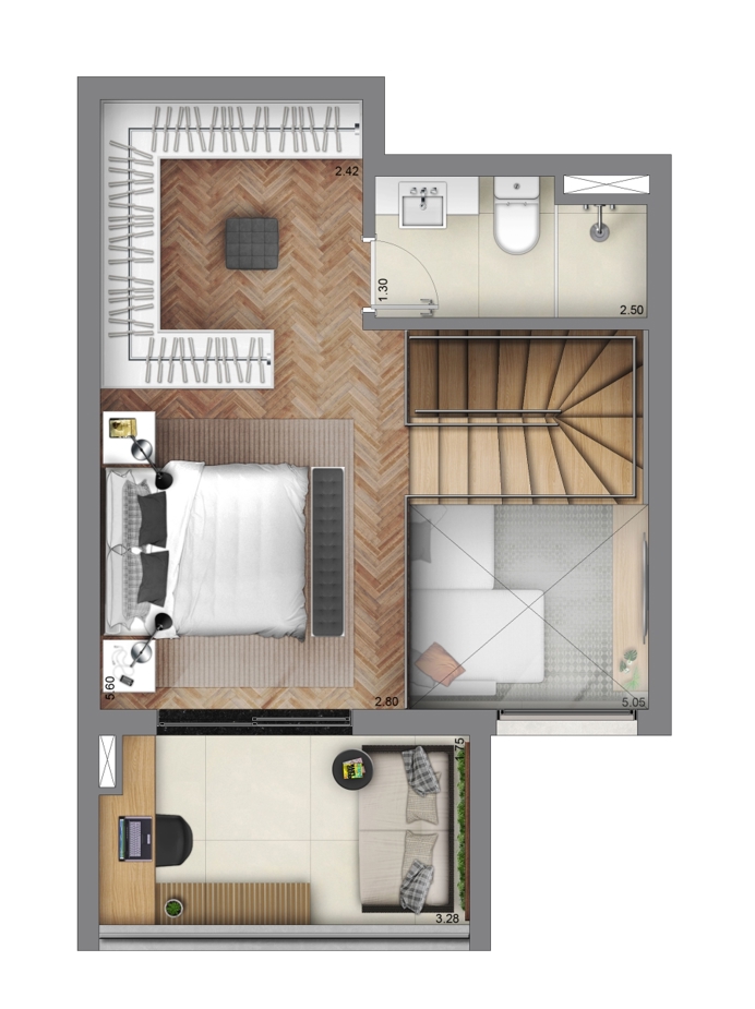 Apto. Duplex de 64m² (superior)