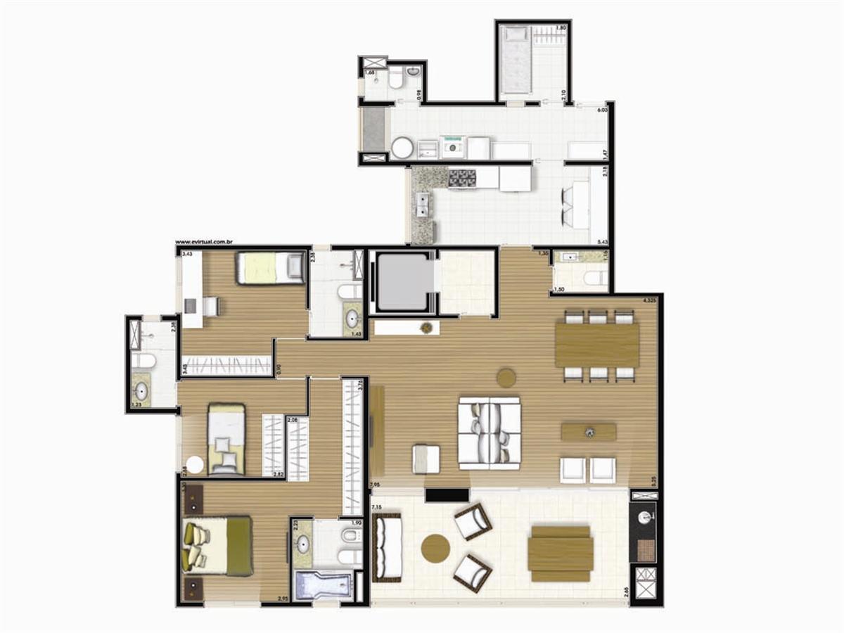 Apto. Tipo B - Opção - 12 ao 15º Pavimento