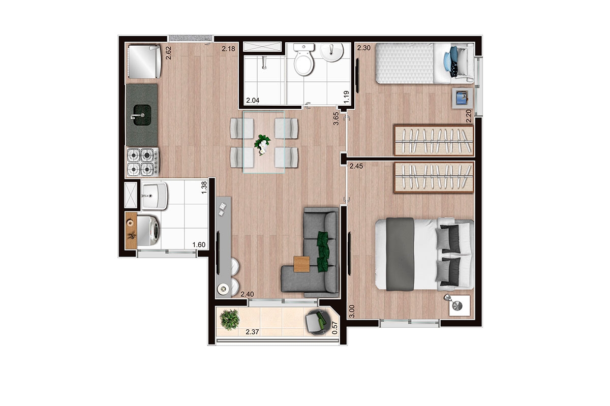 37,47 m² l Tipo ponta final 2 e 9 Aroeira 
