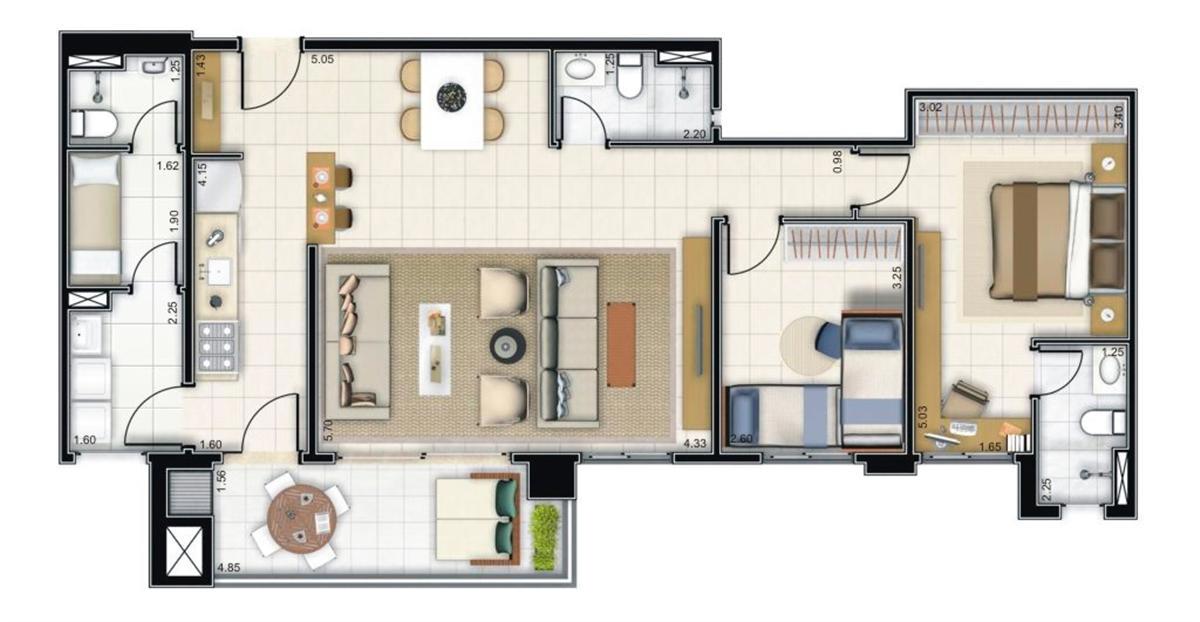 Apto. 100m² - Torre 2 - Ampliada