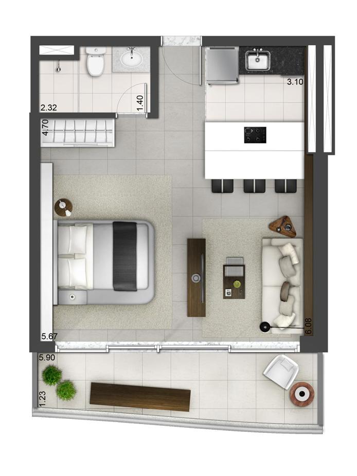 Apto. Tipo de 49 m2 (final 03/bloco A)