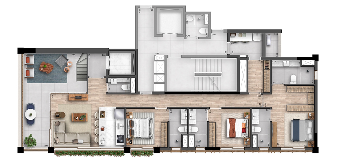 Duplex 3 Suítes 272 m² (Inferior)