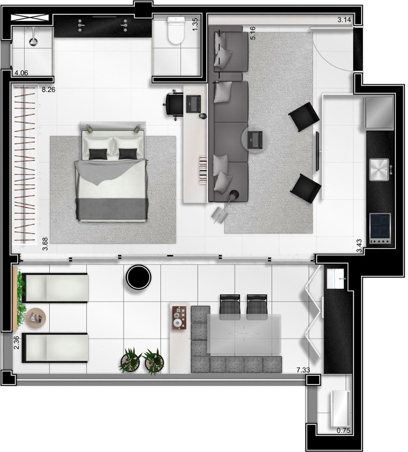 Apto Final 1 - Opção - 3º ao 14º andar