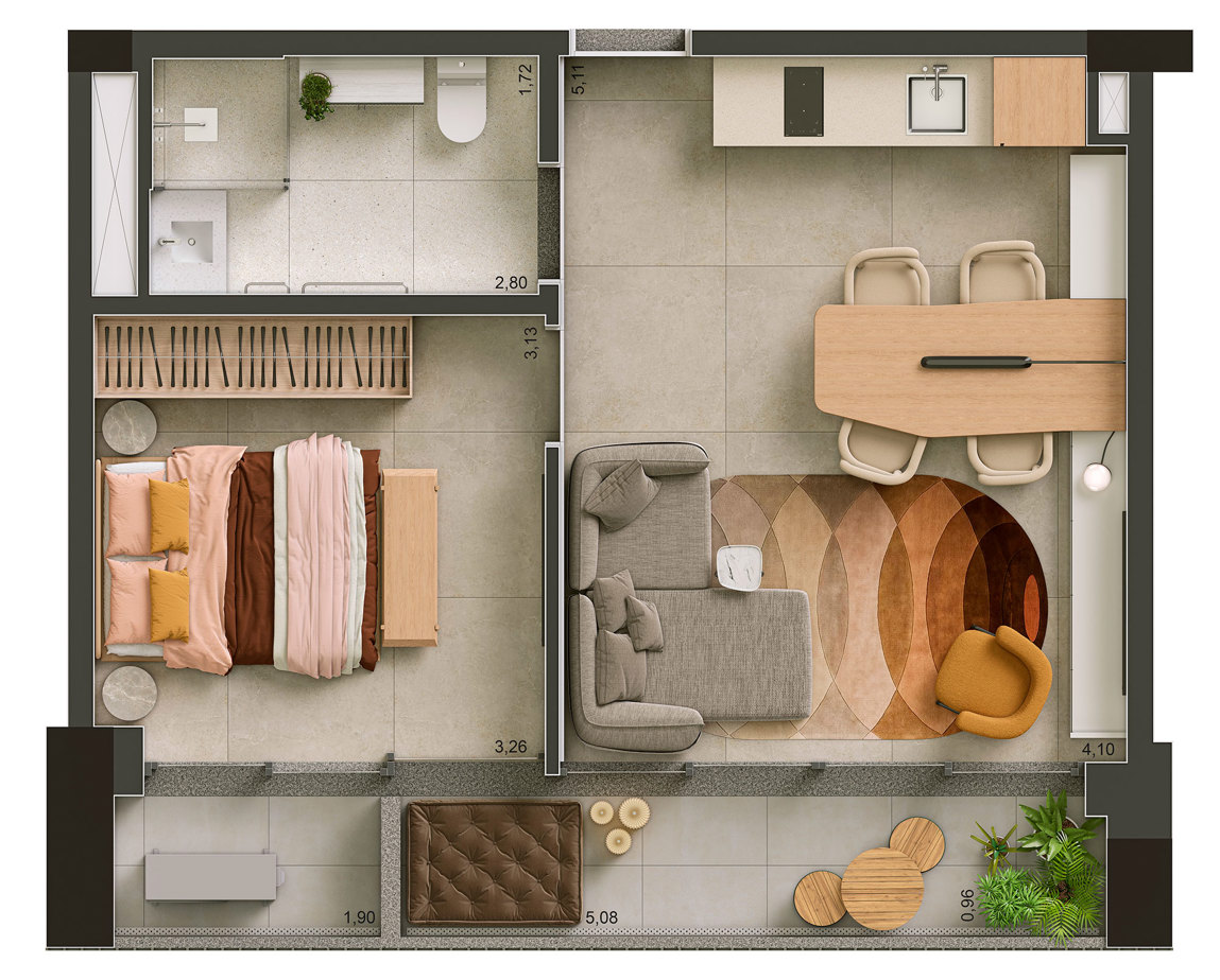 Planta tipo 1 Dorm. 50 a 51m²