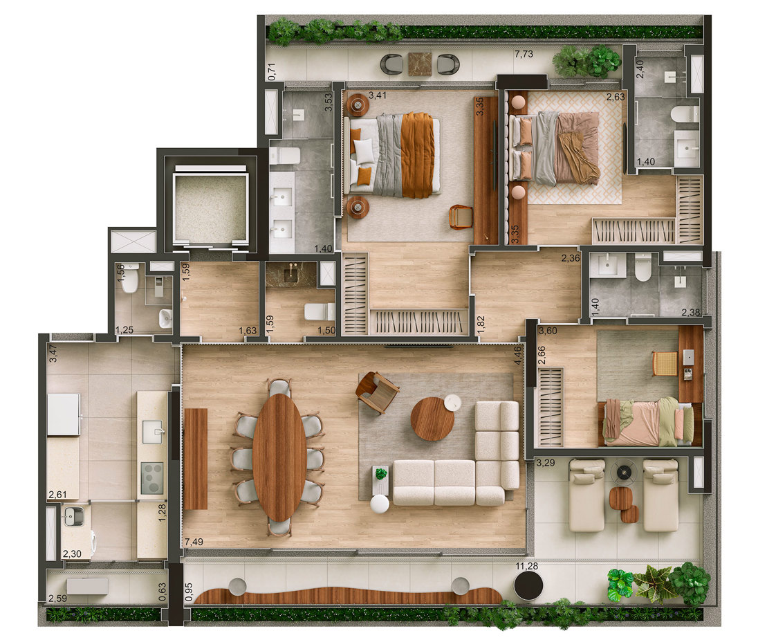 Planta tipo 167m²