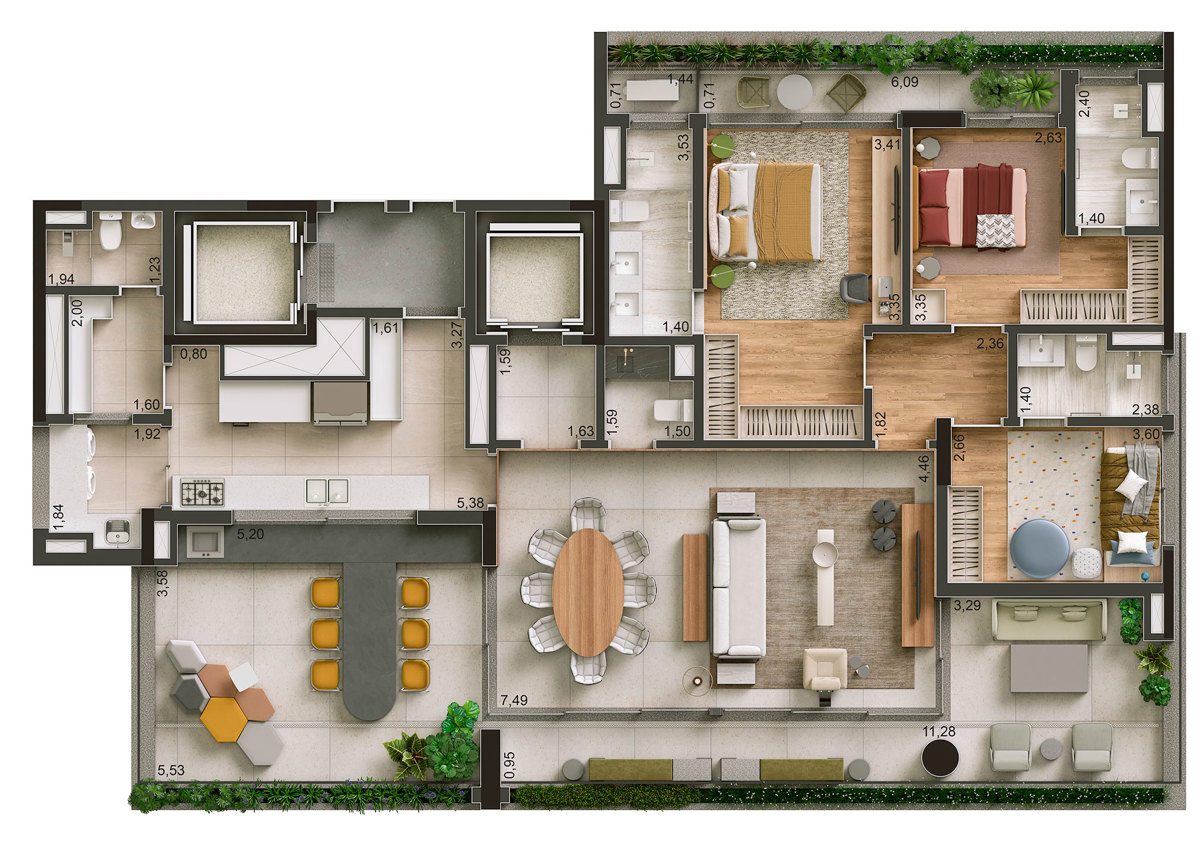 Planta tipo 207m²