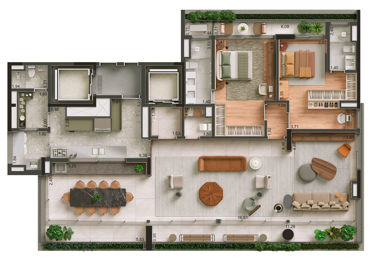 Planta opção 207m² sala ampliada