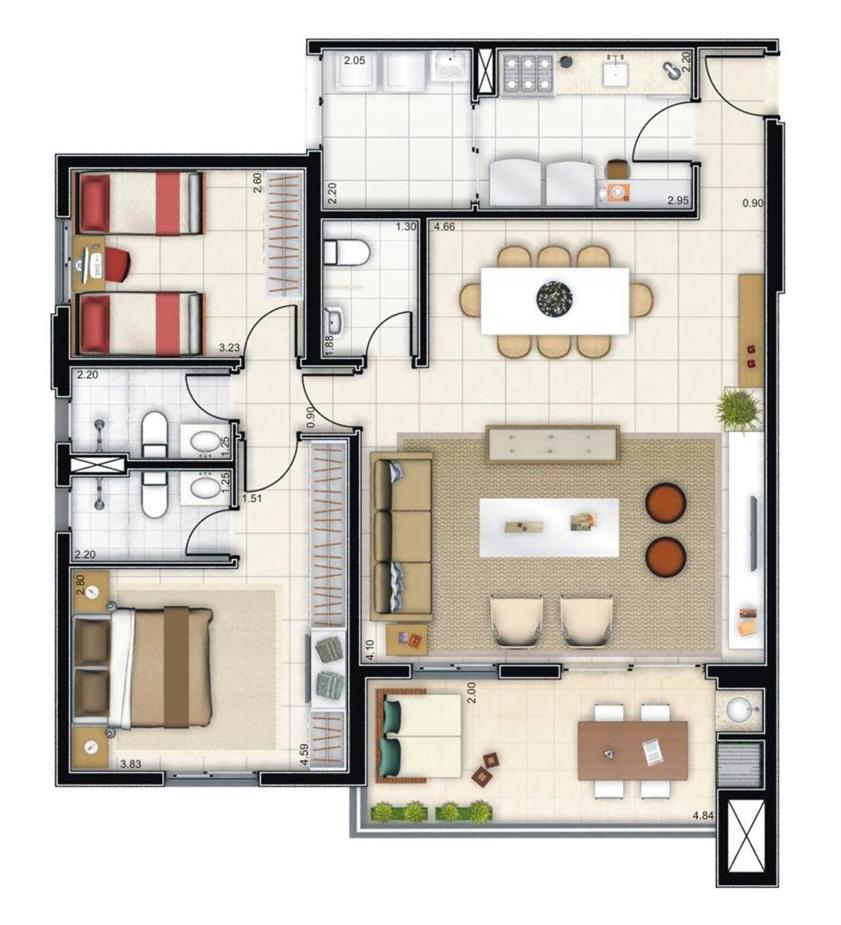 Apto. 100m² - Torre 1 - Ampliado