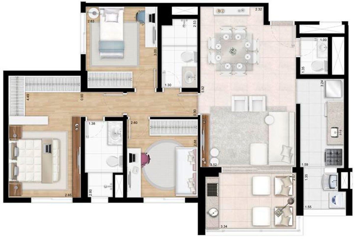 Apto. 91m² - Apto Tipo