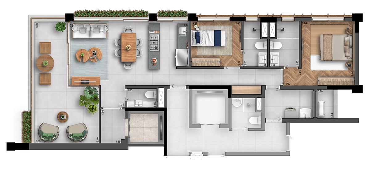 2 Suítes Tipo 105 m²