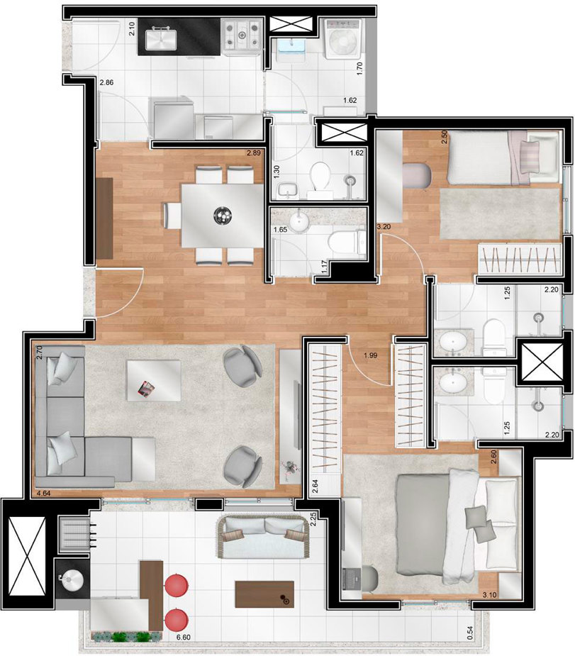 Apto. 88m² - Apto Opção
