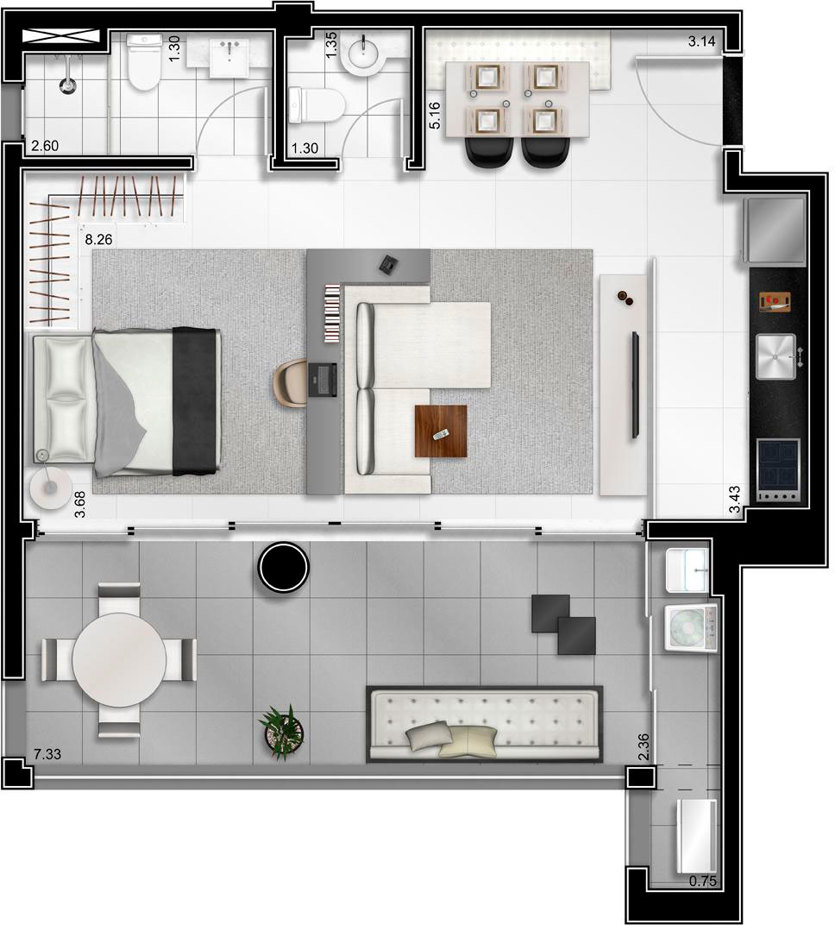 Apto Final 1 - Tipo - 3º ao 14º andar