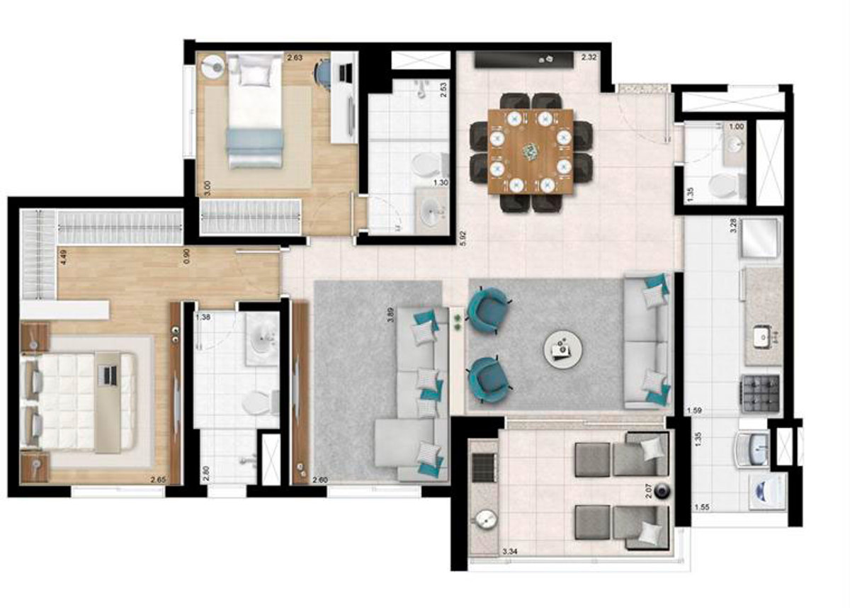 Apto. 91m² - Apto Opção