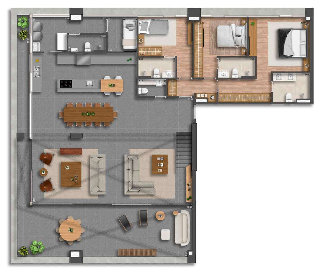 Duplex 3 Suítes 276 m² (Inferior) 