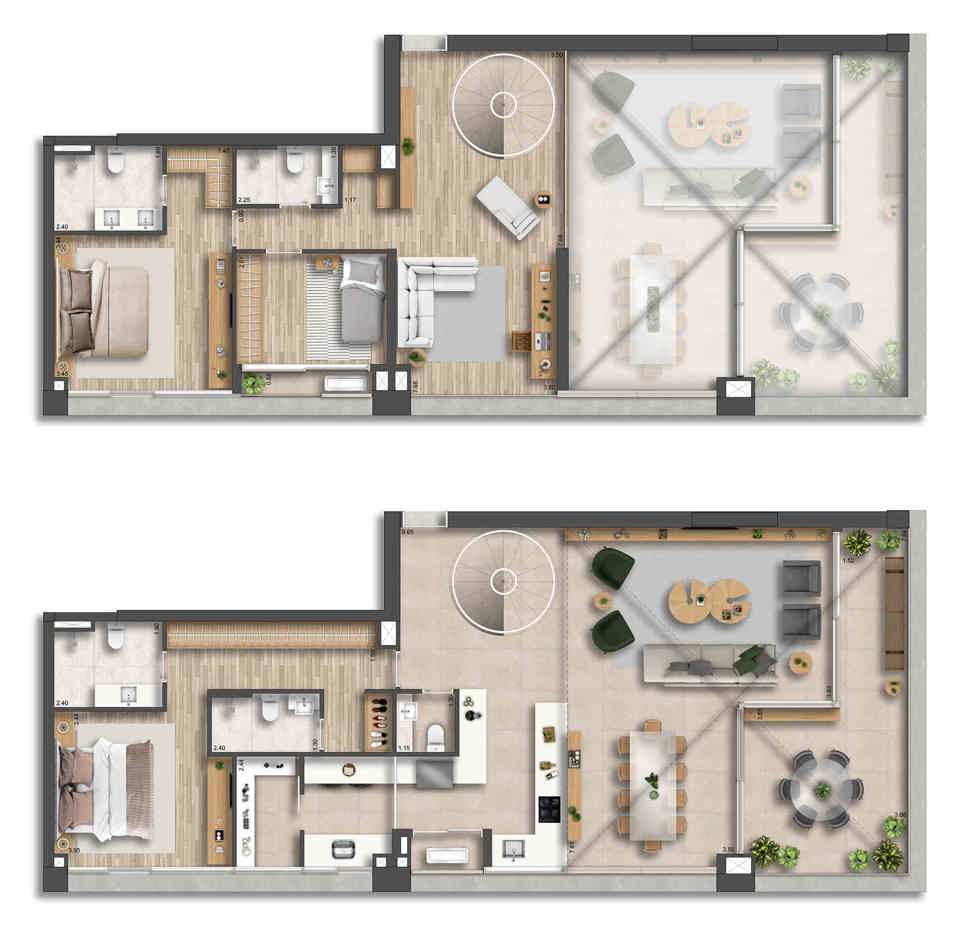 Opção 2 Suítes 137 m² e 73 m² Opção